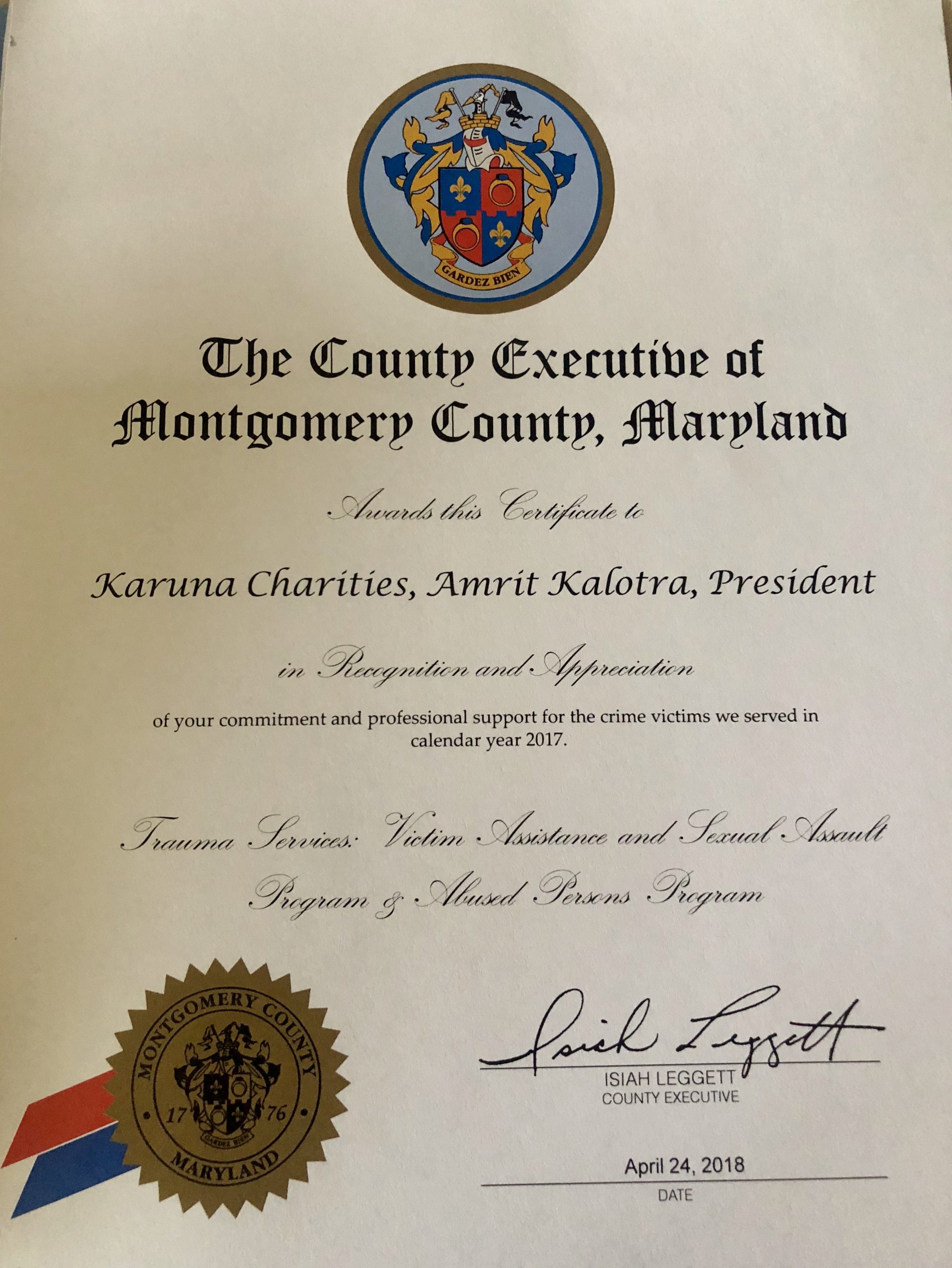 2019: Awarded Certificate